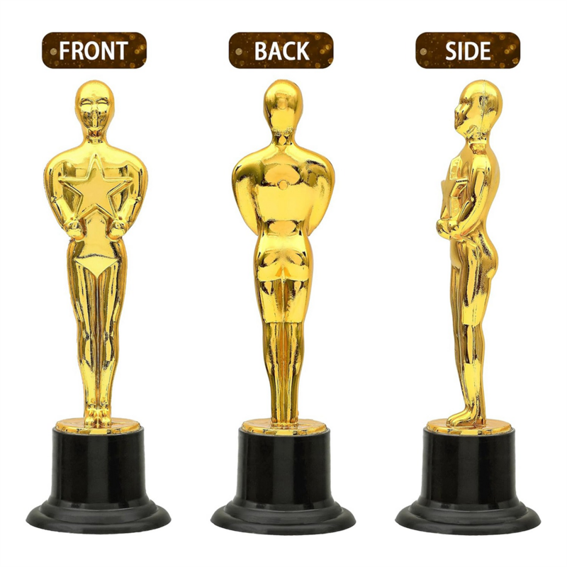 12-pakowe plastikowe złote trofea na nagrody do dekoracji imprez, upominek na przyjęcie, upominki na przyjęcie filmowe, nagroda szkolna