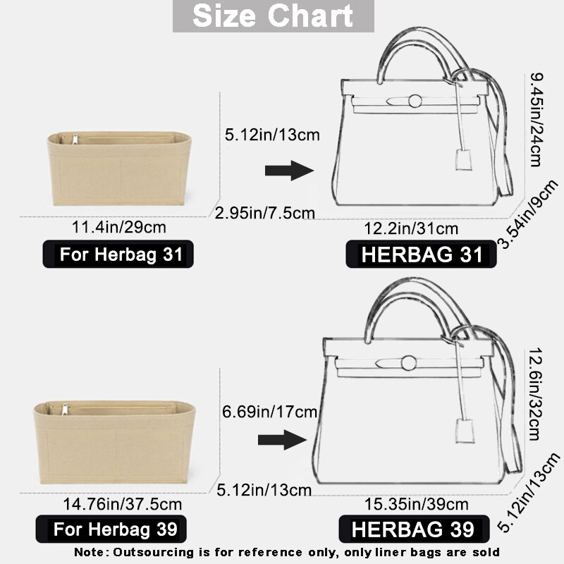 EverToner Fits For Herbag 31 39 Felt Cloth Insert Bag Organizer Makeup Handbag Travel Inner Purse Portable Cosmetic Bags