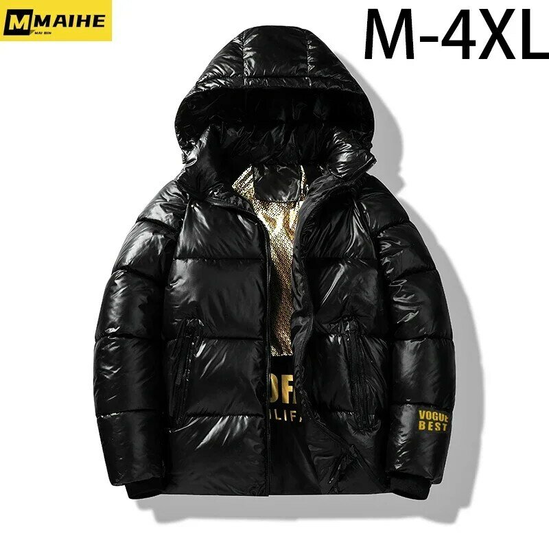 High-end outdoor hooded down cotton jacket men's and women's black gold short jacket winter thick warm fashion light luxury coat