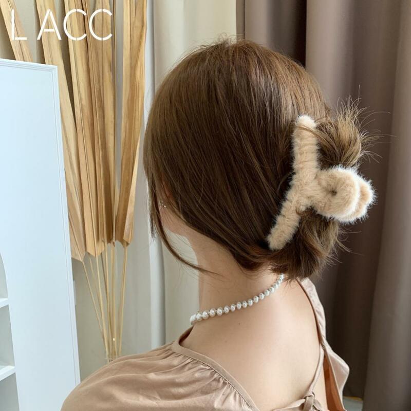 Pinza de pelo de piel sintética para mujer y niña, horquillas acrílicas elegantes, accesorios para el cabello, 2/3 piezas