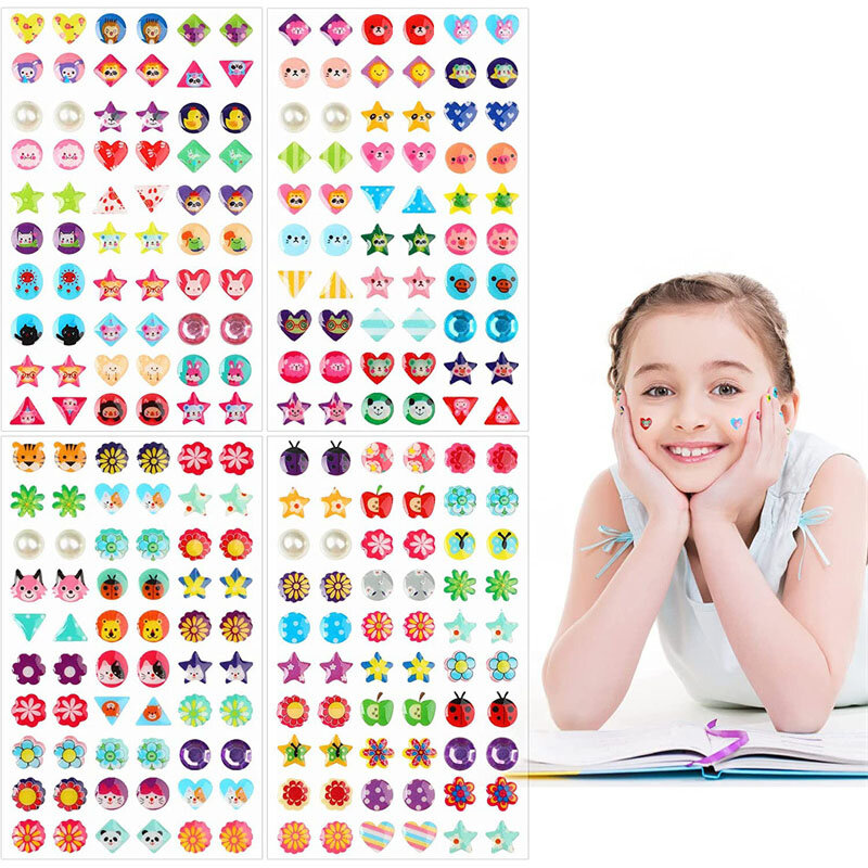 60/180/300Pcs Sticker Oorbellen 3D Gems Stickers Glitter Sparkle Crystal Stickers Zelfklevende Stok Op oorbellen Voor Meisjes Kids