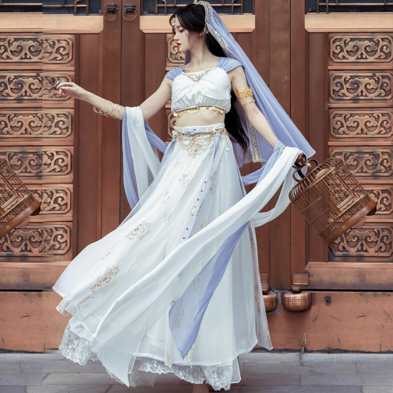 Chinesischer exotischer Stil Dunhuang fliegender Himmel verbesserte Hanfu Frauen westlichen Region Stil Han Element Performance Kleidung