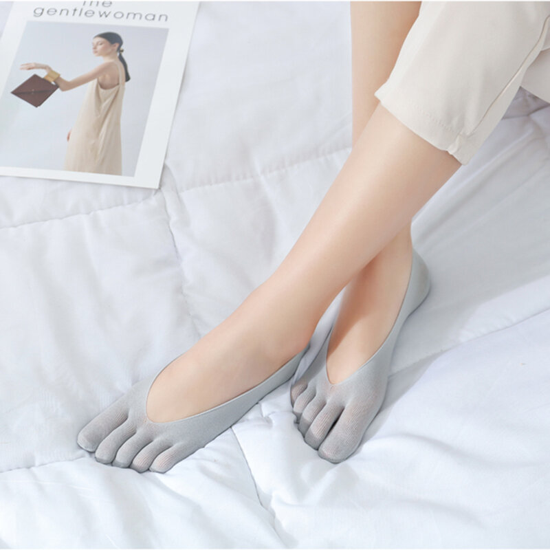 Mulheres verão cinco dedo meias náilon sólido ultrafinos toe invisível meias de silicone anti-skid respirável elástico sox atacado