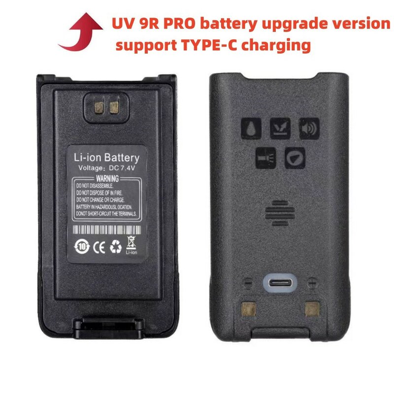 Batería impermeable para walkie-talkie, carga rápida tipo C para Baofeng UV9R Plus /UV9R Pro/UV9R ERA/UV9R AMG/T57