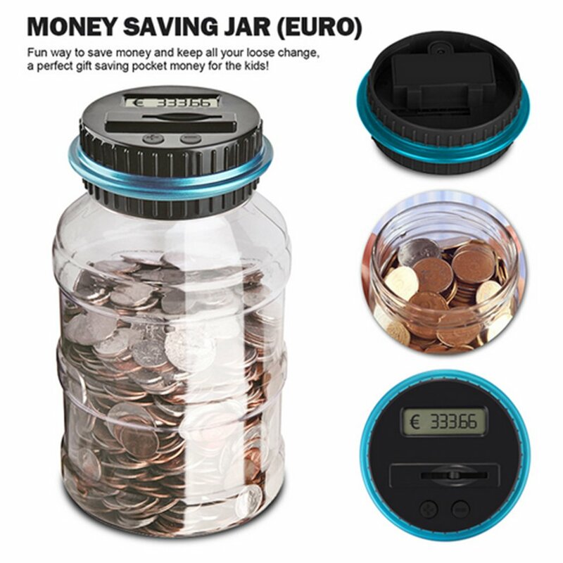 Tirelire numérique avec compteur, tirelire électronique, affichage, grande boîte d'économie d'argent en euros, compteur de pièces de monnaie transparent