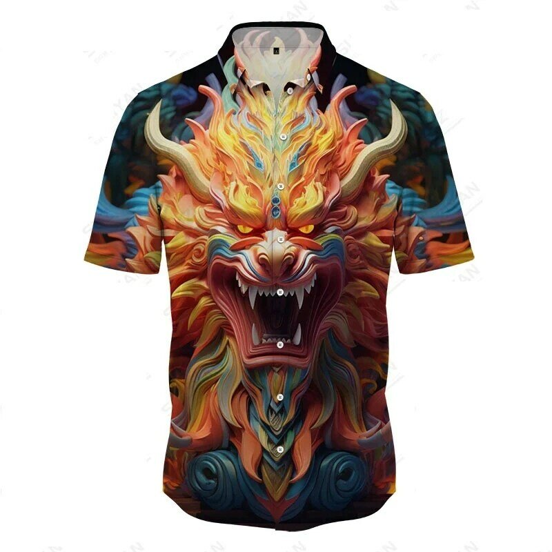 Full Print Colorful Animal Graphic Shirts Men's Short Sleeve Hawaii Beach Shirt Summer Casual Loose Button Down Party Shirt