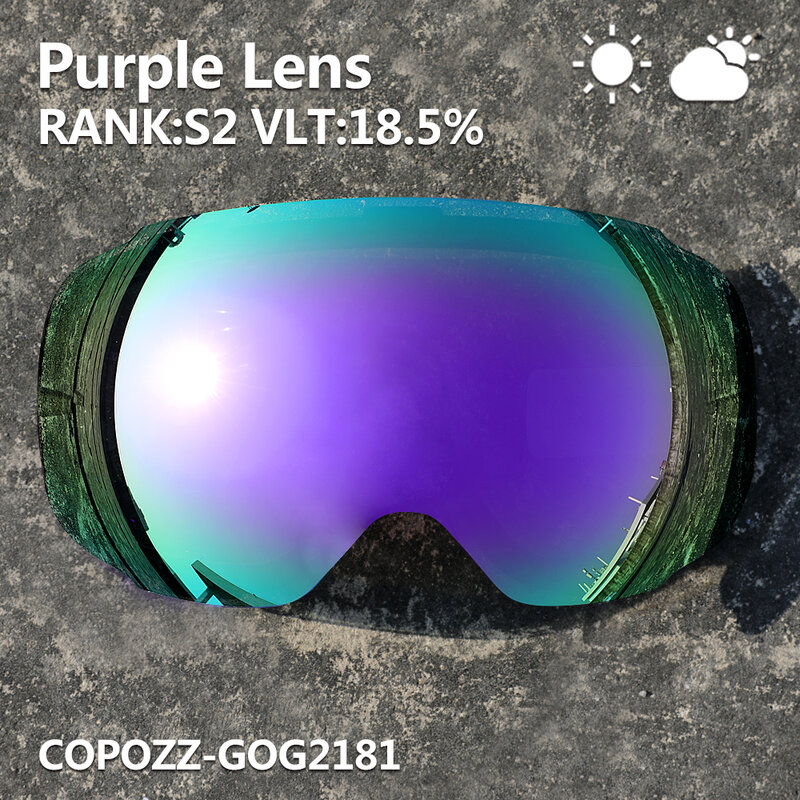 COPOZZ Magnetic Lenses for Ski Goggles GOG-2181 Lens Anti-fog UV400 Spherical Snow Ski Glasses Snowboard Goggles(Lens Only)