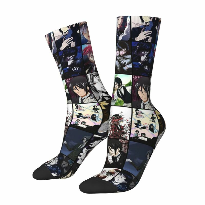 Black Butler Japanese Anime Plaid Socks Men Women Polyester Casual Socks Harajuku Summer Autumn Winter Middle Tube Socks Gifts