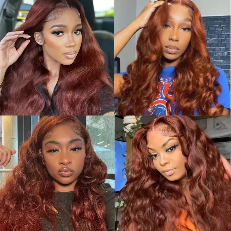 Peluca Frontal de encaje marrón rojizo para mujeres negras, cabello sintético de onda corporal 13x4, prearrancado con cabello de bebé