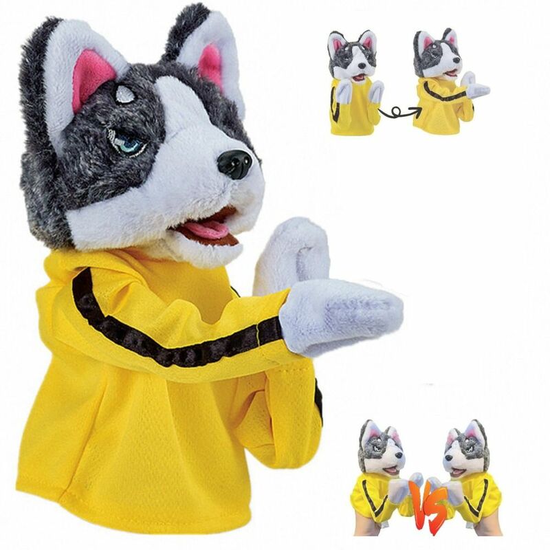Boneka anjing tinju, 1/2 buah dengan suara, boneka anjing lucu, hadiah pertempuran, mainan interaktif, boneka tangan vokal Husky mewah