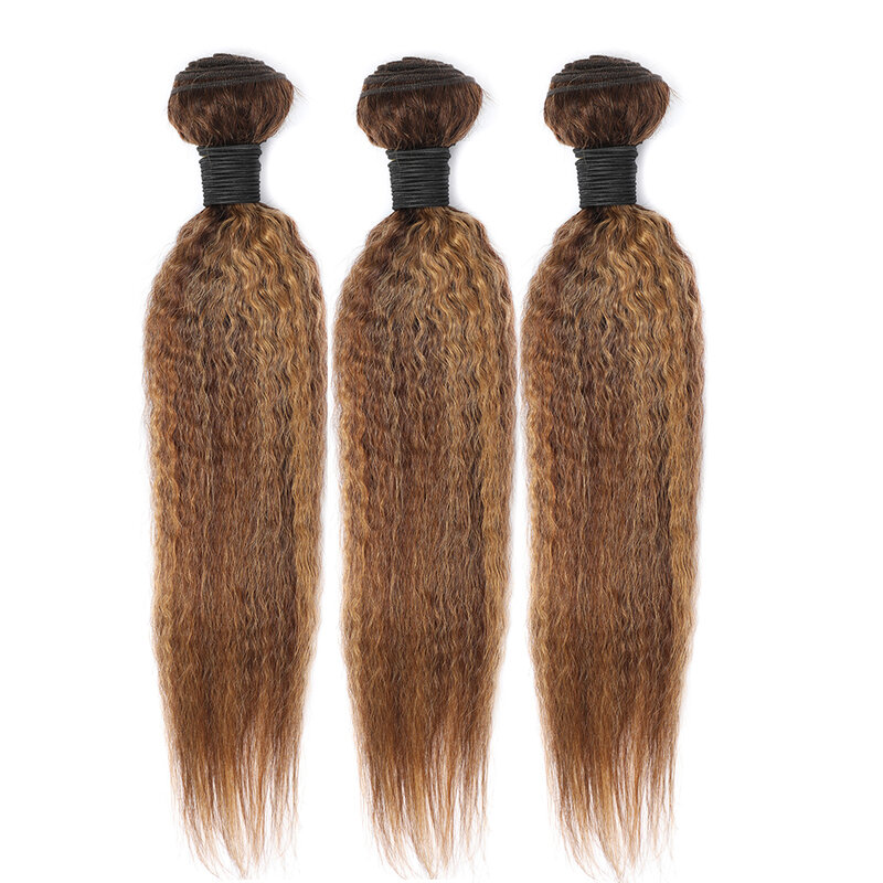 Bundel rambut manusia lurus Kinky sorot 30 inci Ombre coklat pirang rambut manusia P4/27 tenun rambut lurus Yaki