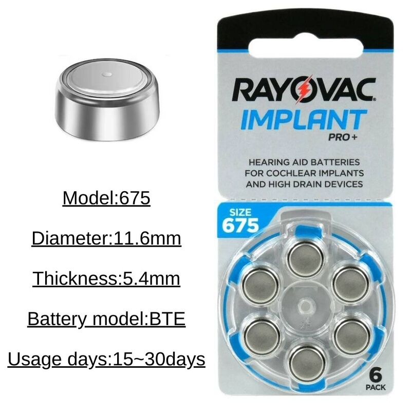 Коробка слуховых аппаратов Rayovac, размер батареи 675 A675 1,45 V Blue PR44 Zinc Air (60 аккумуляторных элементов)