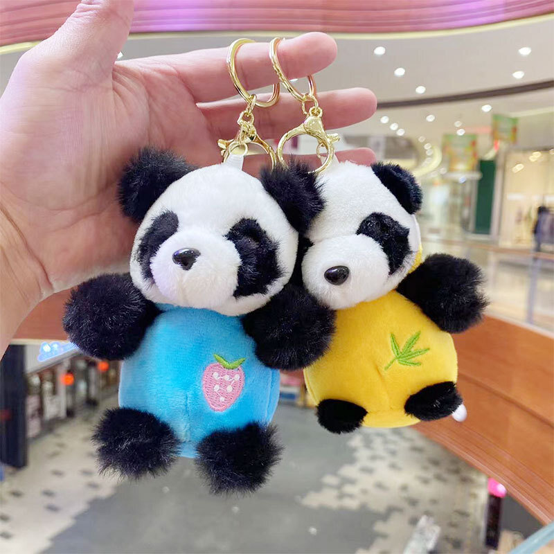 12cm carino simulazione Panda peluche portachiavi fascino bambola cartone animato farcito peluche coppia zaino ciondolo regalo di natale per bambini