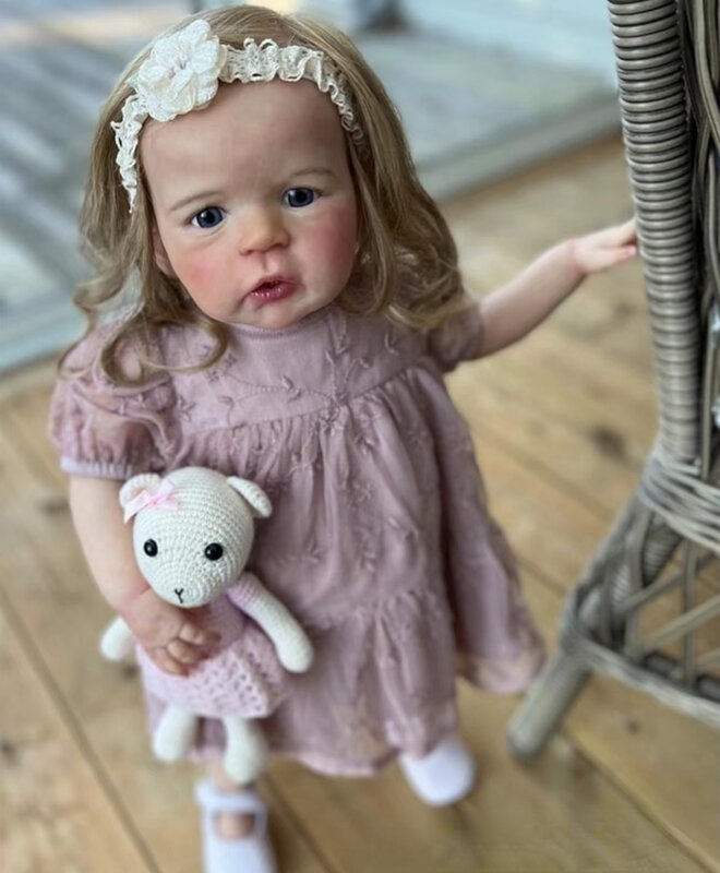 FBBD 25 cali już pomalowane gotowe lalki jak obraz Reborn Sandie realistyczne miękkie w dotyku z długie kręcone włosy 3D skóry