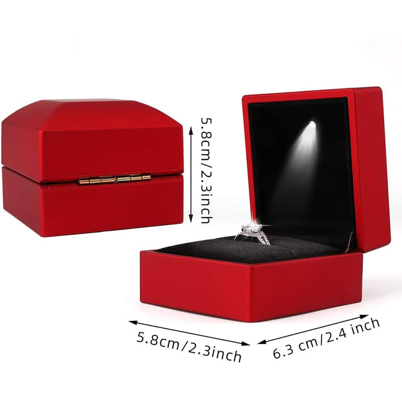 Caixa De Jóias LED para Anel e Colar, Expositor De Anel De Noivado, Caixas De Embalagem De Presente Com Luz, Vitrine De Armazenamento