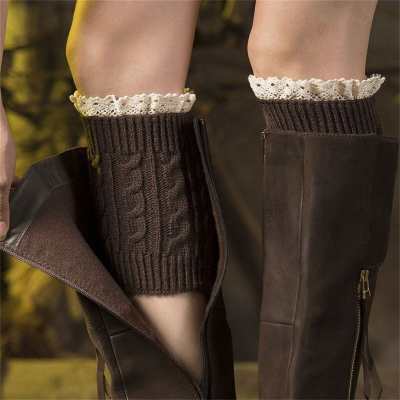 Calentadores de piernas a la moda para mujer, calcetines cálidos hasta la rodilla, de punto, de ganchillo, largos, para botas