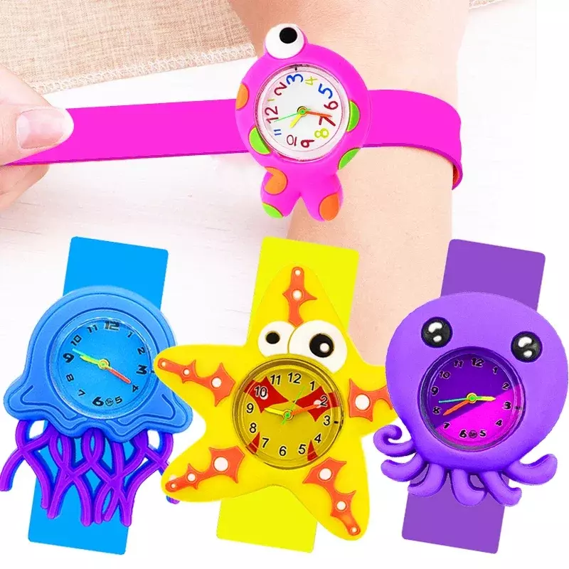 예쁜 개구리 시계 어린이 장난감 소녀 소년 선물 어린이 석영 아날로그 시계 간단한 방수 물고기 시계, 어린이 아기 생일 선물
