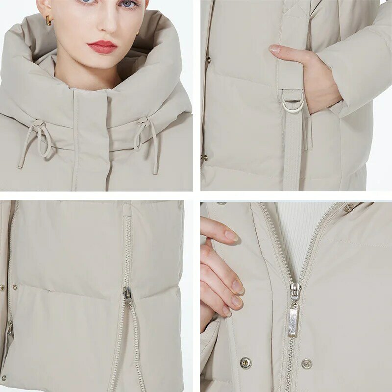 ICEbear-abrigo largo ajustado para mujer, chaqueta elegante de algodón con capucha, parka cálida con cremallera, GWD3953I, 2023