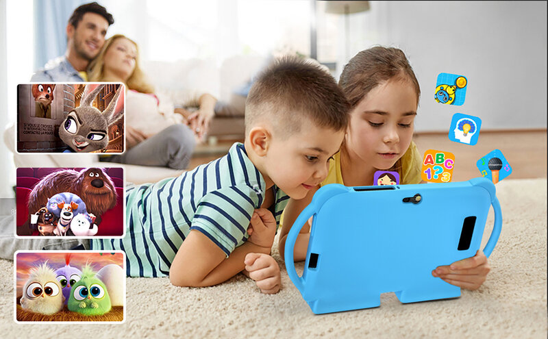 Tablet Quad Core 7 inci anak-anak, Android 2024 32GB WiFi Bluetooth perangkat lunak pendidikan 9.0