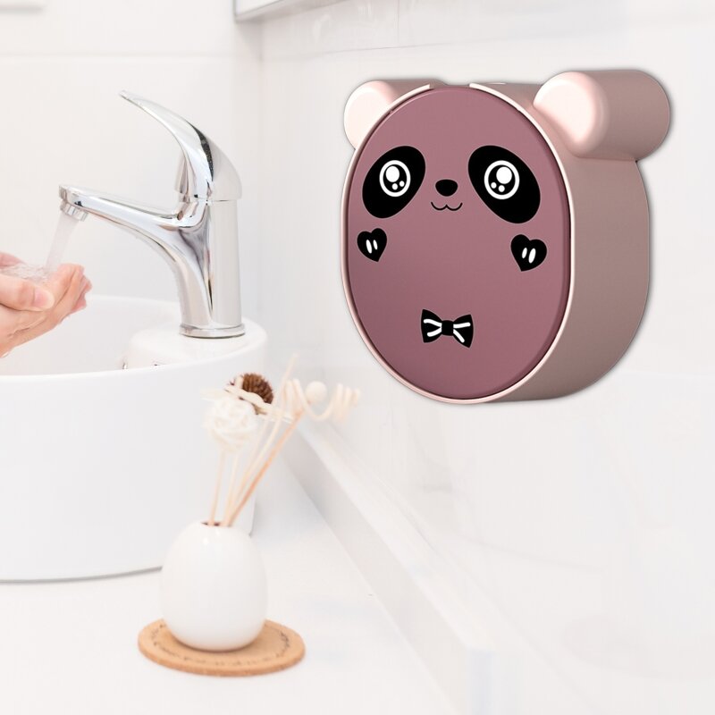 Fast Draining Soap Storage Shelf Wall-mounted Soap Holder Cartoon Panda Flip Lid Drain Soap Box Easy to Clean Punch-free