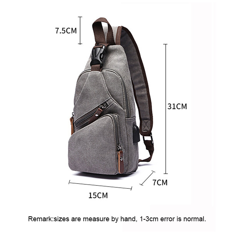 New Men's Casual Crossbody One Shoulder Backpack Fashion Sport Travel Multifunctional USB High Quality Canvas Chest Bag Business