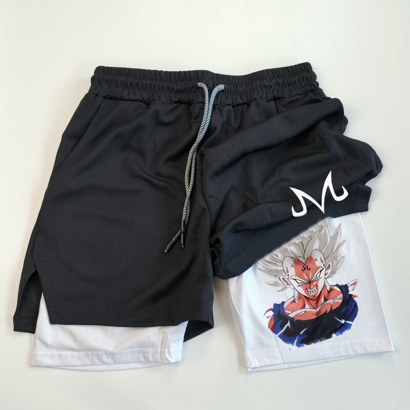 Anime Gym Shorts für Männer Double Layer 2-in-1 schnell trocknende schweiß absorbierende Jogging Performance Shorts Workout Athletic Shorts