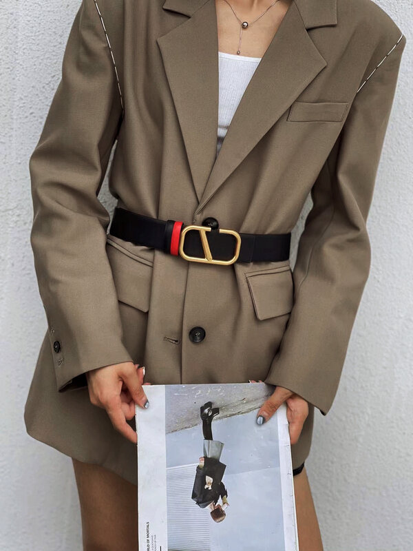 Cinturón de lujo con hebilla de Metal de cobre antiguo para mujer, cinturones de sensación de alta gama, moda Retro, nuevo, 2024