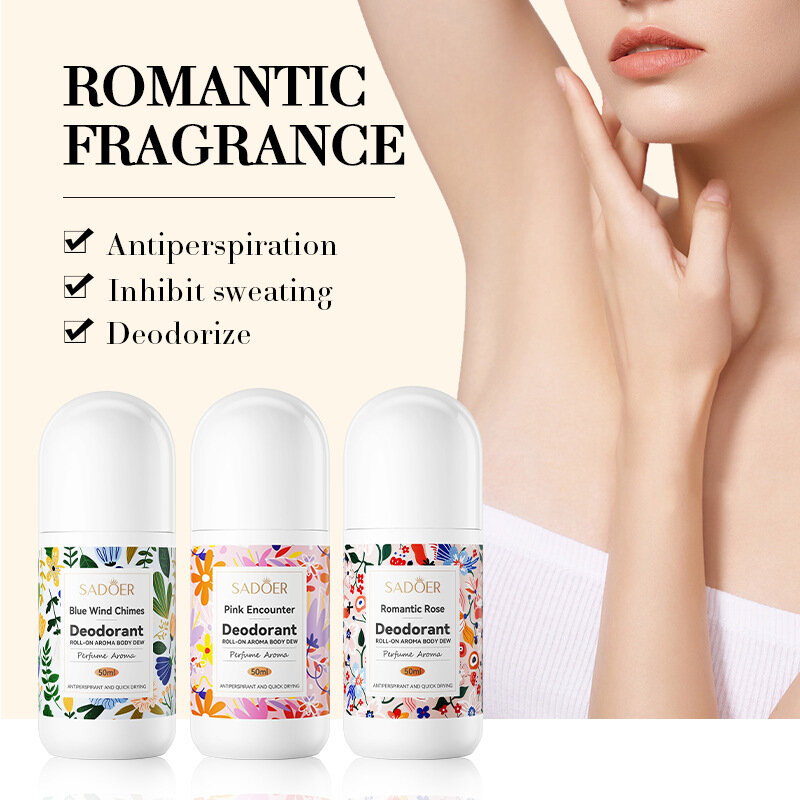 SADOER Rose Roll-On Armpit Body Antiperspirant Odor Eliminator Underarm Deodorant Fragrance Body Sweating Deodorant for Women