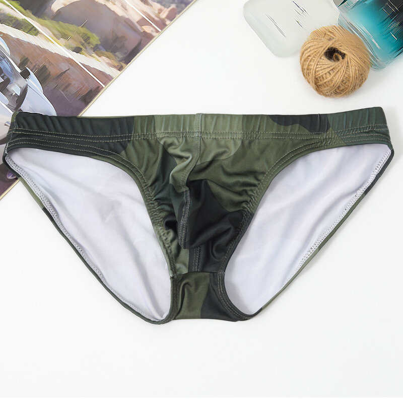 Men's Camo Briefs Jockstrap Breathable Low Rise Underpants Seamless Underwear Ultra Thin Bulge Pouch Panties Low Rise Knickers
