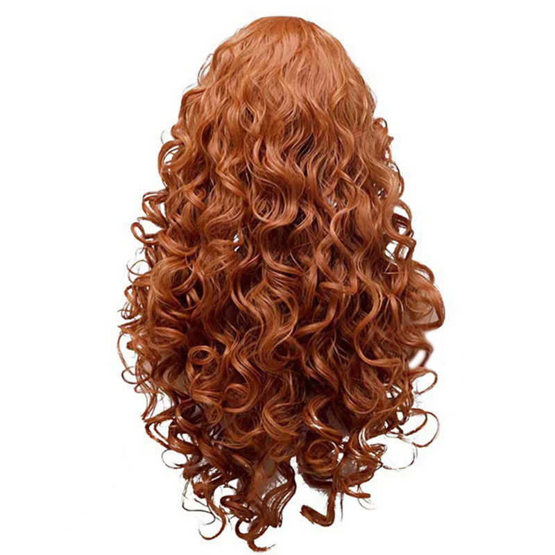 Wig keriting panjang warna coklat wanita, Wig rambut palsu serat kimia lapisan sedang gaya Eropa dan Amerika