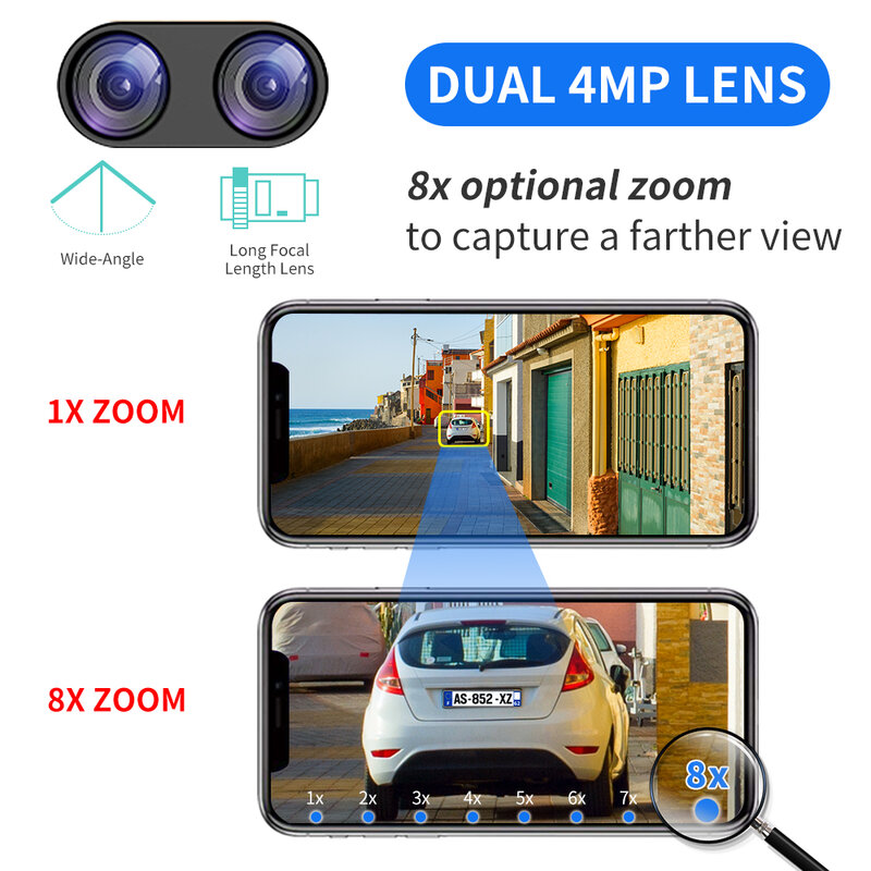 Hiseeu-Câmera IP Dual Lens PTZ, Visão Nocturna, Detecção Humana, Câmeras de Vigilância por Vídeo, WiFi, HD, Colorido, Zoom 8X, 4K, 8MP