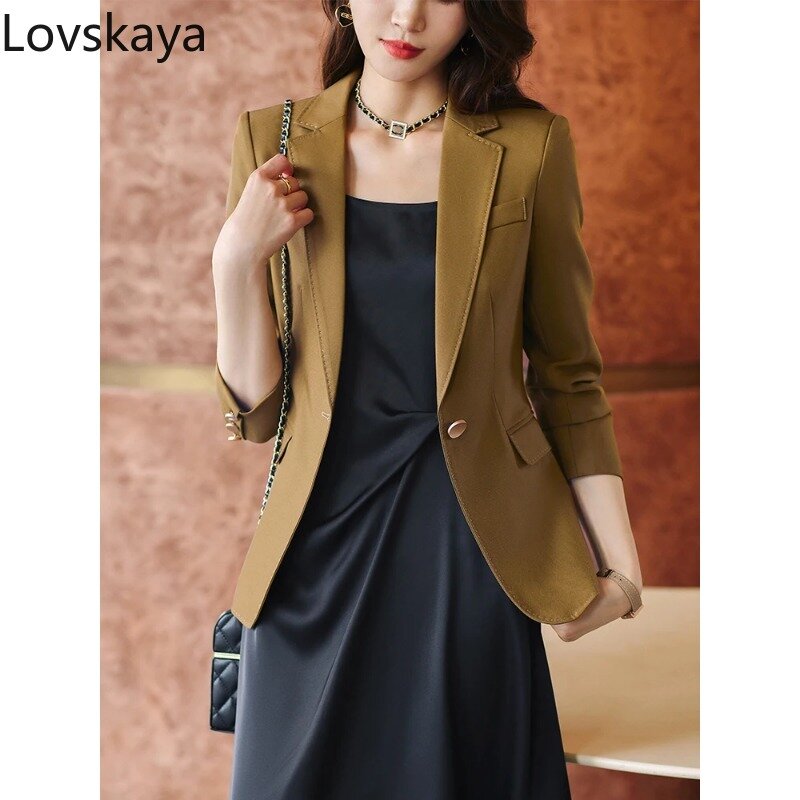 Female Jacket For Spring Autumn Ladies Slim Formal Blazer Women Beige Khaki Black
