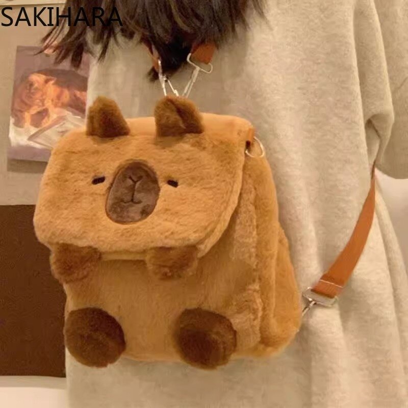 Fluffy Backpacks for College Students Kawaii All Match Cartoon Crossbody Bags Cute Casual Fashion Designer Travel Shoulder Bag