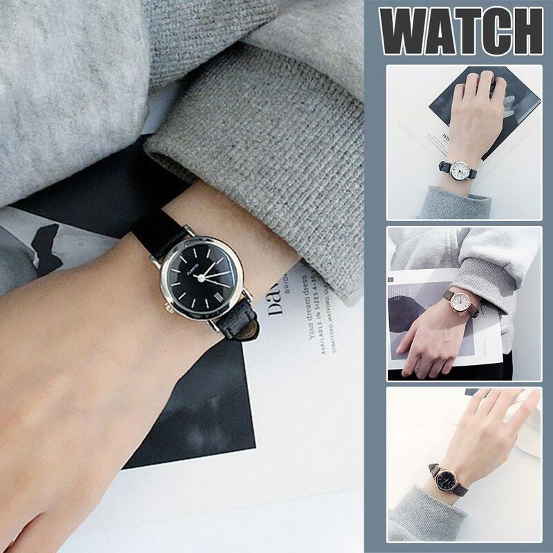 Jam tangan gaya Korea jam tangan kuarsa kasual tali kulit jam tangan cantik persegi sederhana Dial C9S4