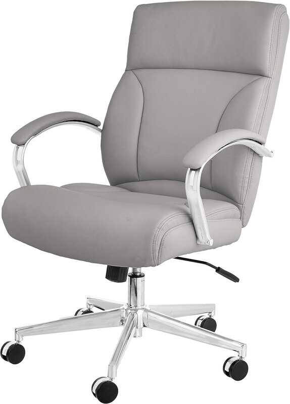 Basics Modern Executive Chair, 275lb Capacity with Oversized Seat Cushion, Grey Bonded Leather, 29.13"D x 25.2"W x 43.11"H