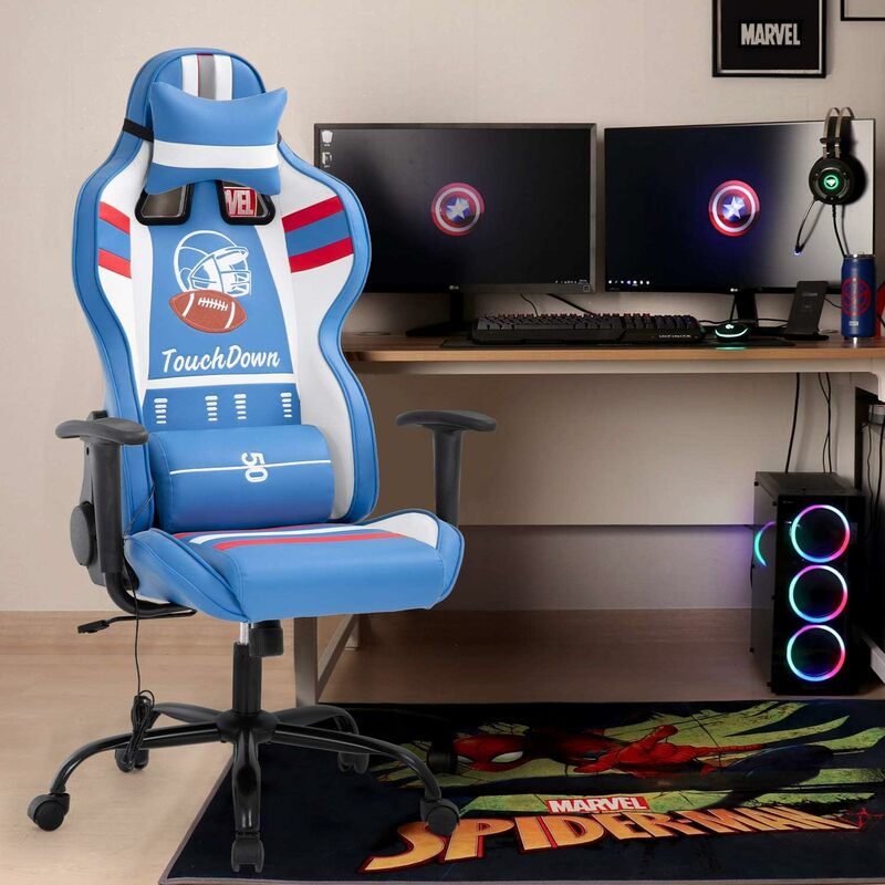 Silla de oficina para juegos de PC con brazos de soporte Lumbar, reposacabezas de espalda alta, cuero PU, silla de carreras giratoria rodante