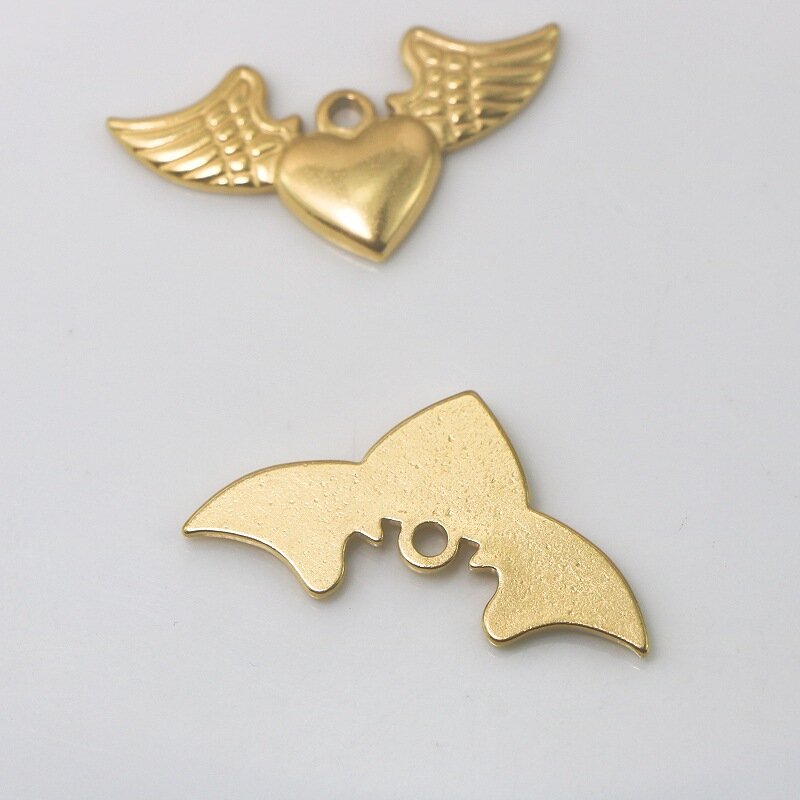 WZNB 3 buah liontin baja tahan karat pesona hati sayap malaikat warna emas untuk aksesori Diy kalung buatan tangan membuat perhiasan