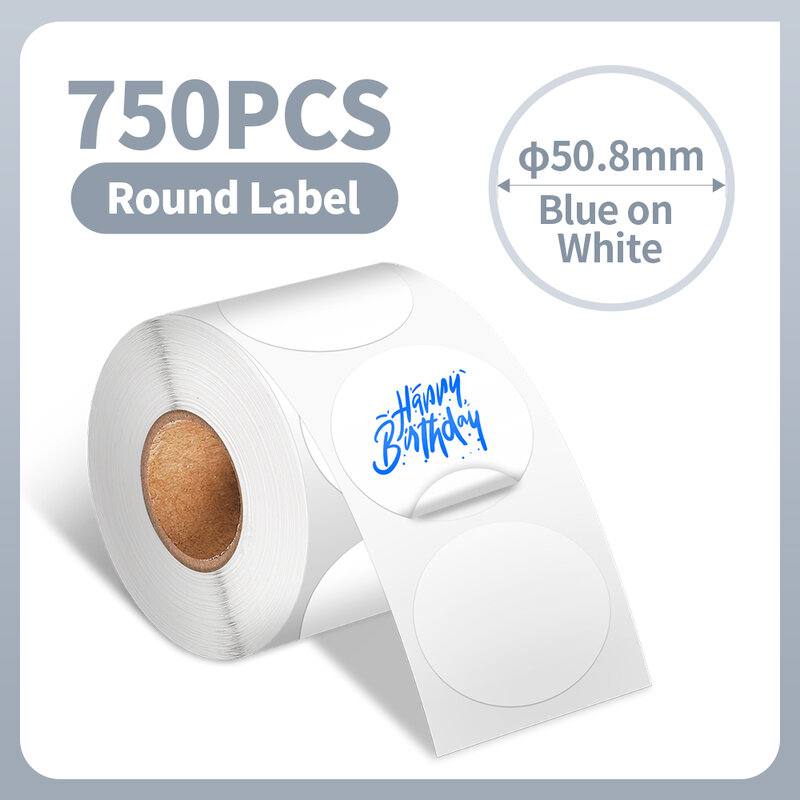 Etiqueta do transporte redondo etiqueta, etiquetas térmicas, adequado para adesivo postal, compatível com Phomemo D520, PM241-BT, azul no branco, DIY