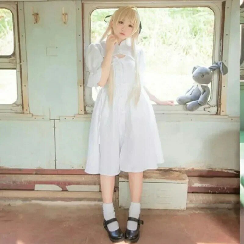 Vestido de Cosplay del juego Yosuga no Sora para mujer adulta, vestido blanco Kawaii Lolita, disfraz de Anime para fiesta de Halloween