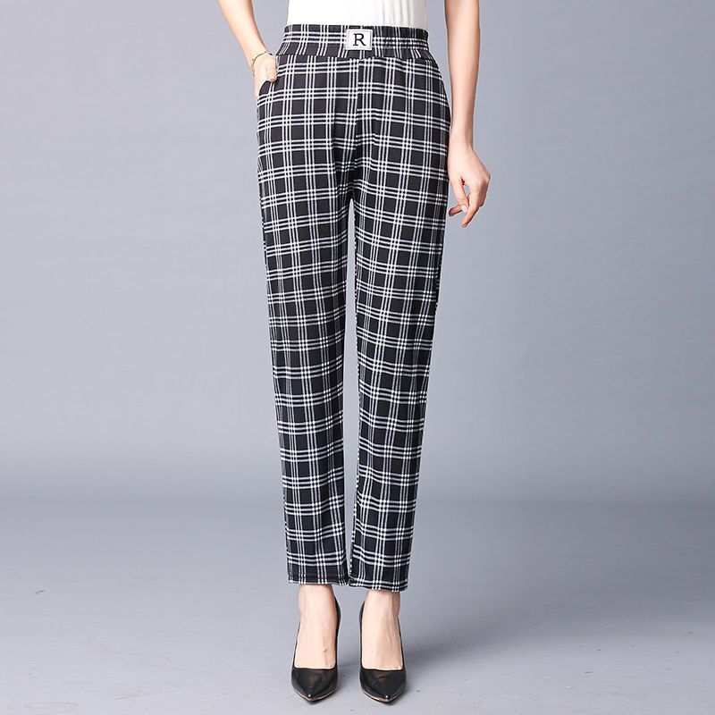 Spring Autumn KPOP Fashion Harajuku Slim Fit Trousers All Match Loose Casual Pockets Straight Leg Pants Plaid New Female Clothes
