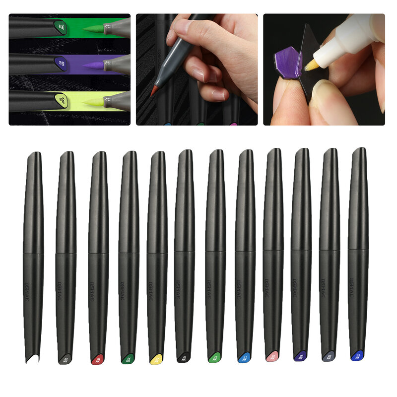 Dspiae ปากกาพู่กัน MK 12สีเป็นมิตรต่อสิ่งแวดล้อมกันน้ำปากกาเน้นข้อความแบบนุ่มสีเขียวเหลืองชมพูฟ้าส้ม12ชิ้น
