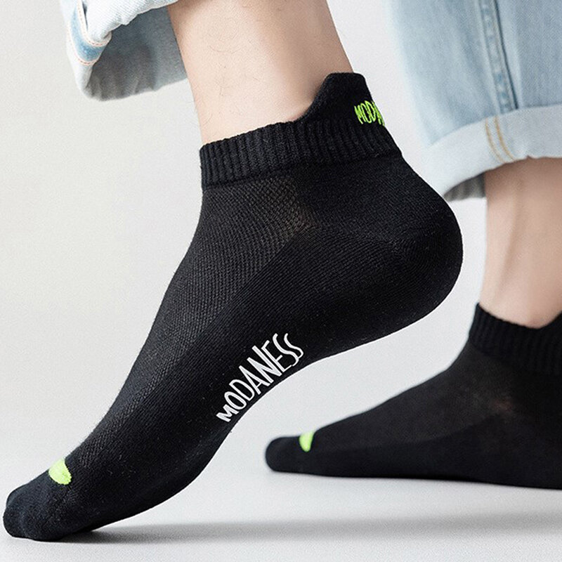 1 pairs moda verão cor sólida carta tornozelo meias de alta qualidade malha elástica respirável desodorante masculino curto meias