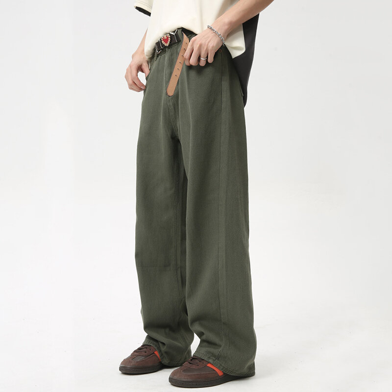 IEFB Jeans causali da uomo tinta unita pantaloni in Denim a gamba larga dritti 2024 pantaloni maschili Vintage estivi moda marea lavato 9 c6097