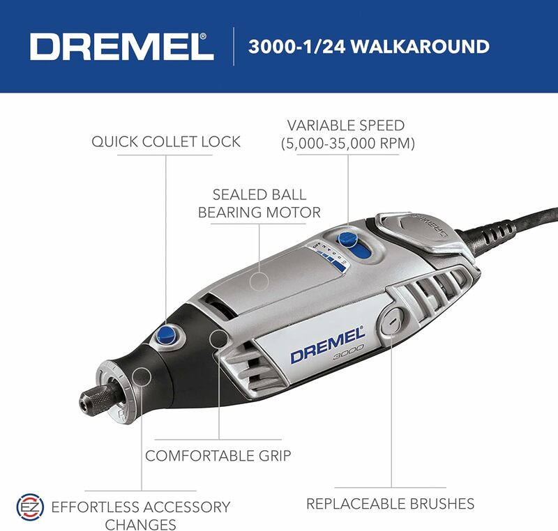 Dremel-Kit d'outils à distance à vitesse variable, 1 rêve et 24 accessoires, idéal pour une variété de projets d'artisanat et de bricolage, 3000-1/24