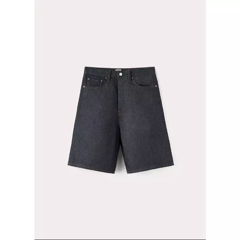 TT-Shorts jeans femininos, algodão genuíno, perna larga, jeans clássicos, azul escuro, 2021