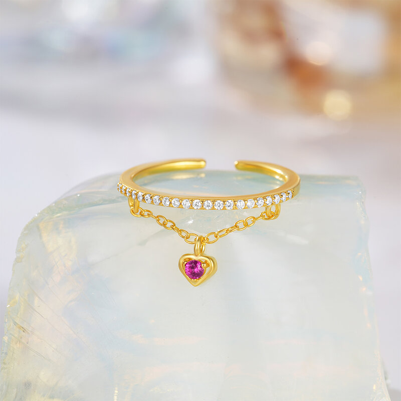 Aide-anillos de plata de ley 925 para mujer, joyería geométrica cuadrada, cadena de una sola fila, borla, corazón, circón, regalos de boda