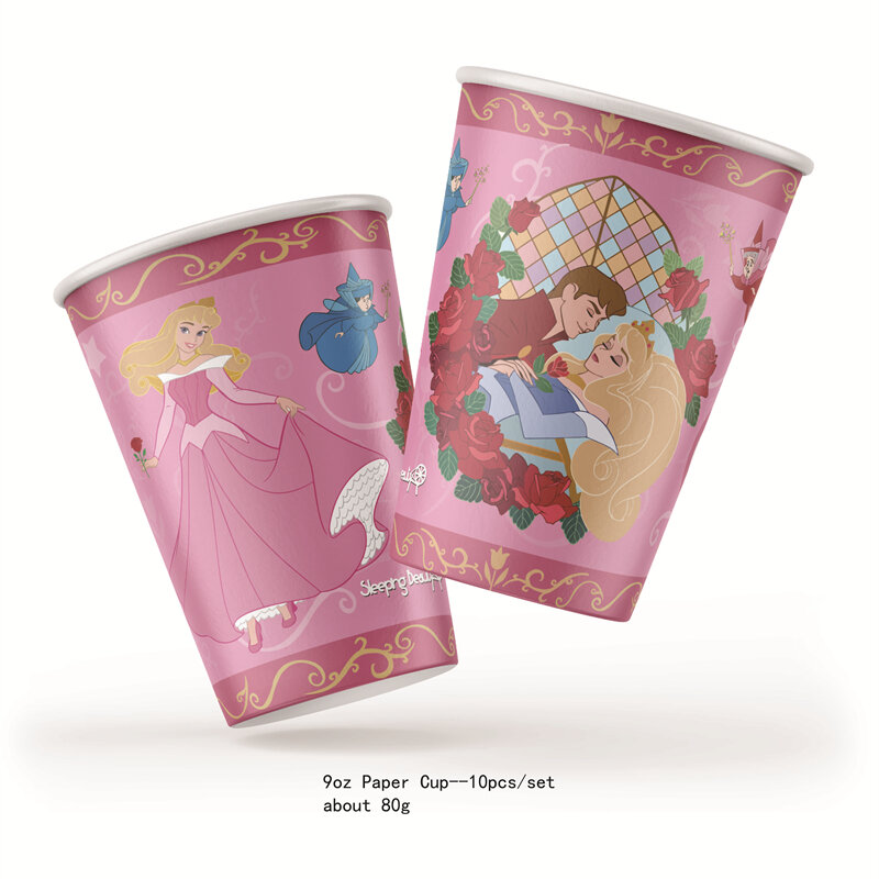 Disney Aurora księżniczka śpiąca królewna materiały urodzinowe Decor lateksowy balon tło papierowe talerze i kubki broszka dla dzieci