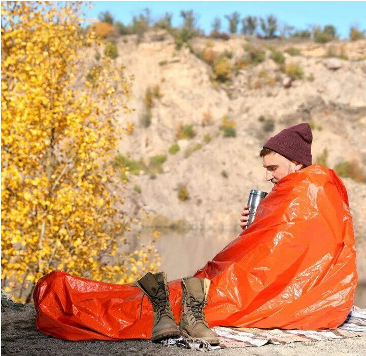 210*90CM pertolongan pertama kantong tidur isolasi selimut oranye PE Film aluminium Camping bertahan hidup darurat kantong tidur tunggal