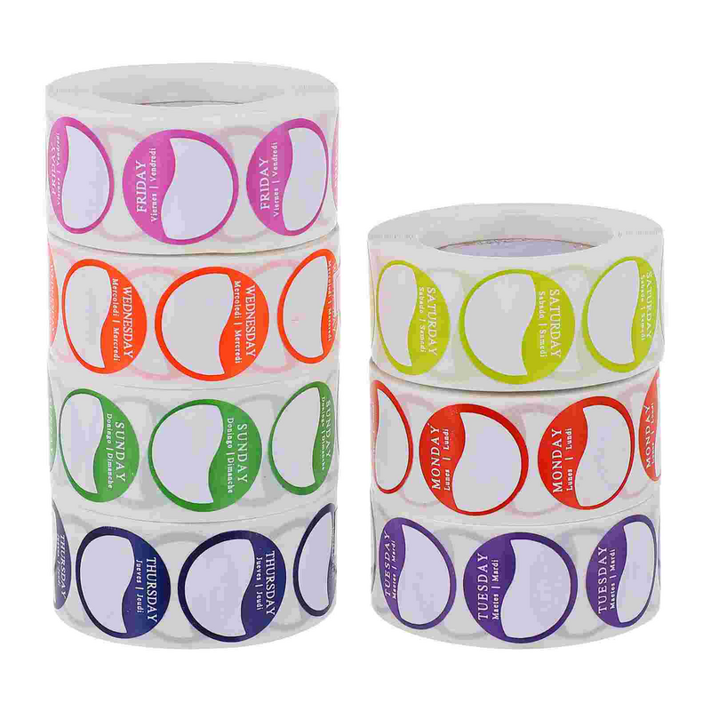 7 Rolls Week Label Sticker Labels Food Day Stickers Round Paper Restaurant Seal of The and Weekly