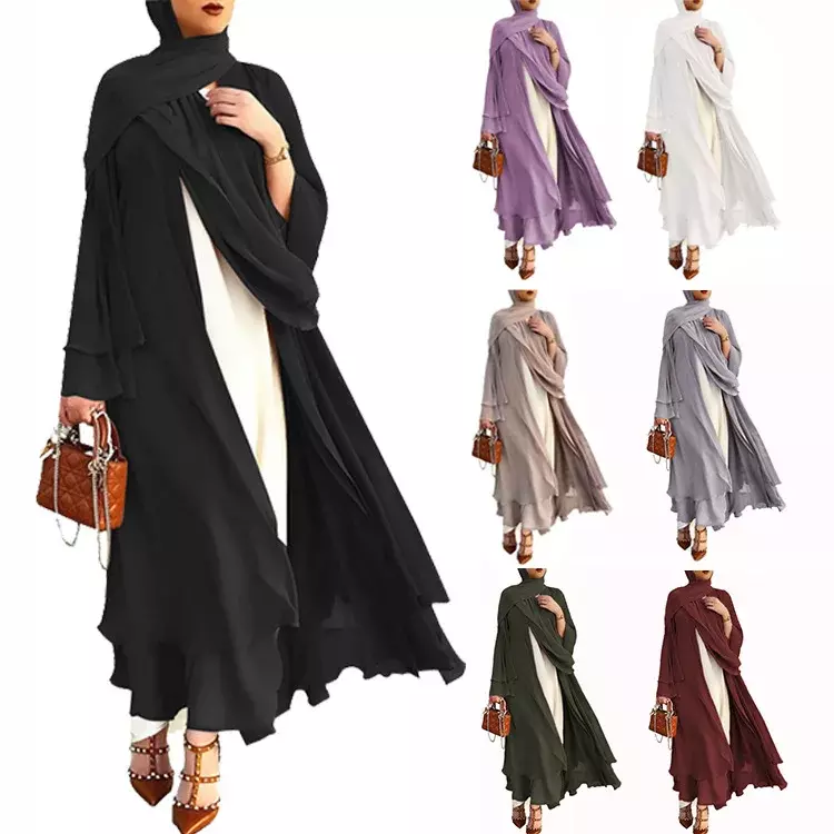 Robe en mousseline de soie pour femmes musulmanes, hijab, prière de l'Aïd, Abaya ouverte pour le Canada, Autriche, ensembles islamiques, vêtements Kimono, caftan marocain
